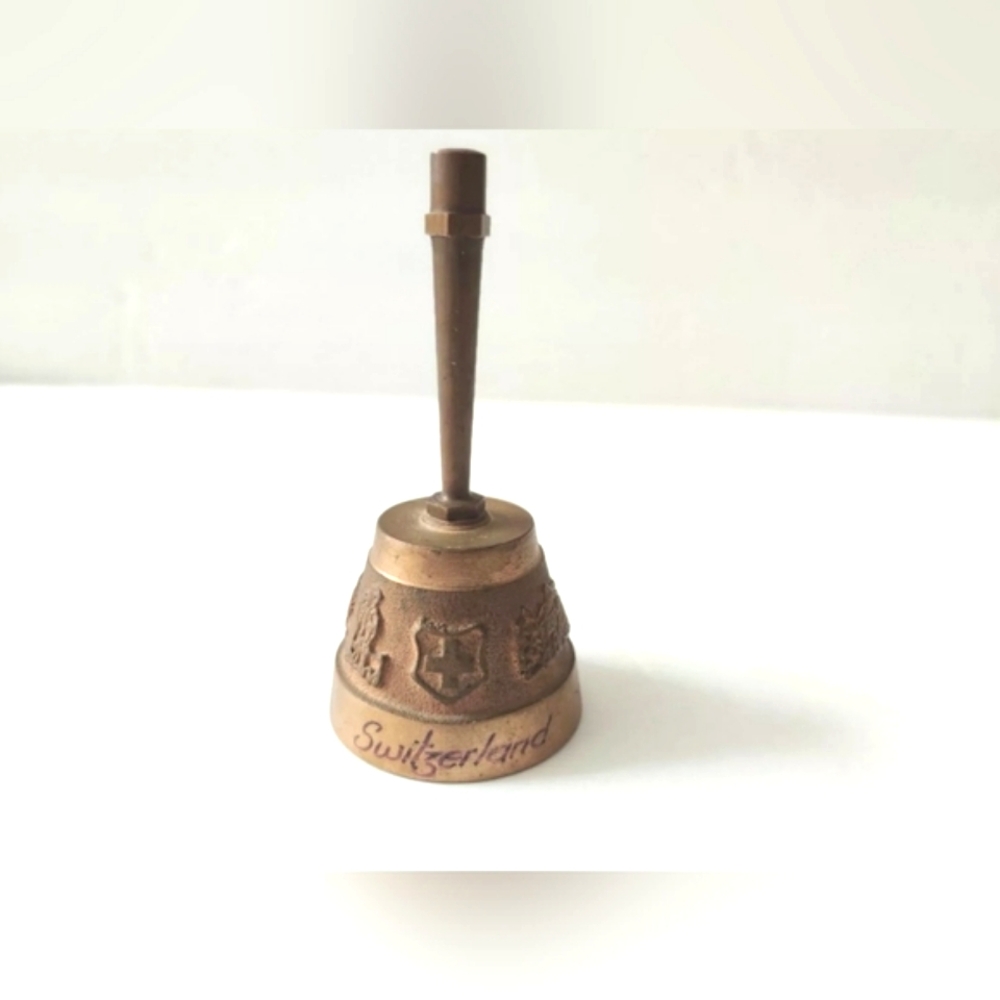 Vintage Switzerland Brass Butler Bell 4" With Designs